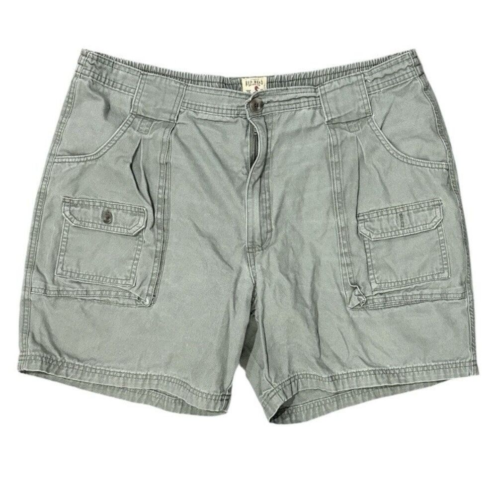RedHead Mens Green Canvas Cargo Shorts Elastic Waist Size 42 Olive Drab Utility